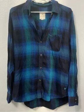 American Eagle “Vintage Boyfriend” Blue Hue Button Up Blouse Shirt grgeshbteh